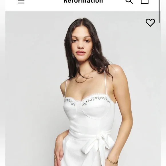 NWT REFORMATION Kieryn White Linen Floral Midi Sun Wedding Dress Retails $298 - Picture 2 of 7